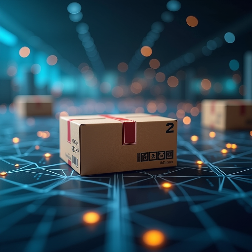 Современная логистика и концепция доставки посылок с абстрактными геометрическими узорами и линиями связи