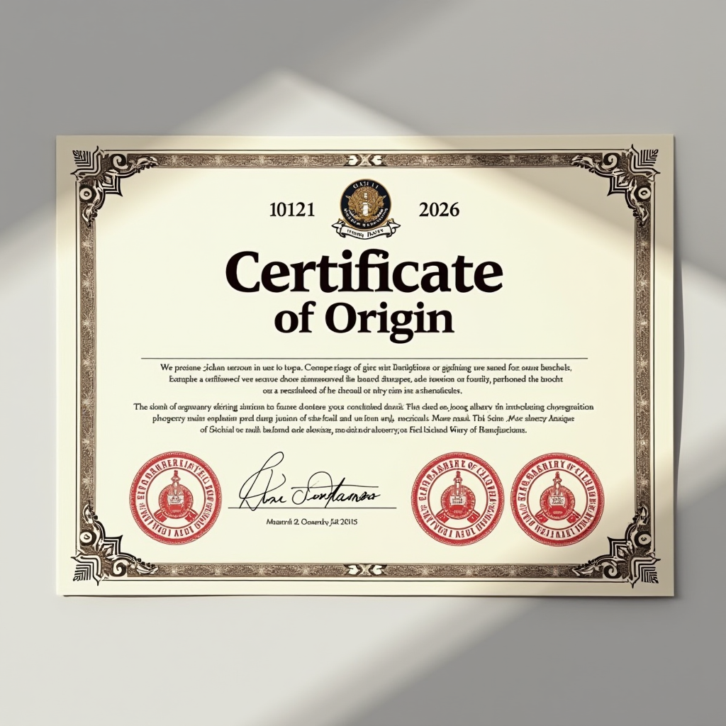 Официальный сертификат происхождения товара с печатями торговой палаты для подтверждения страны производства