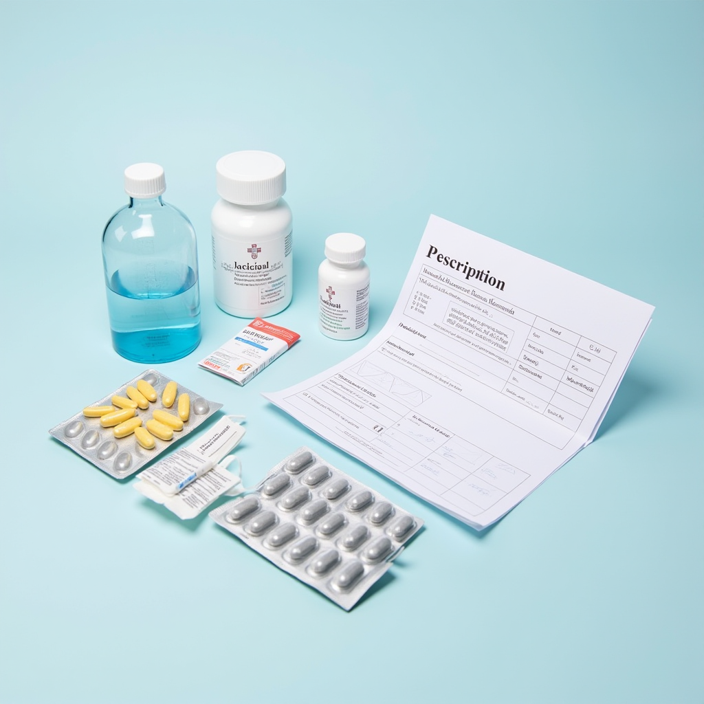 Медицинские препараты и документация: упаковки лекарств с рецептами, фармацевтические сертификаты, печати регулирующих органов здравоохранения, символы медицинского контроля