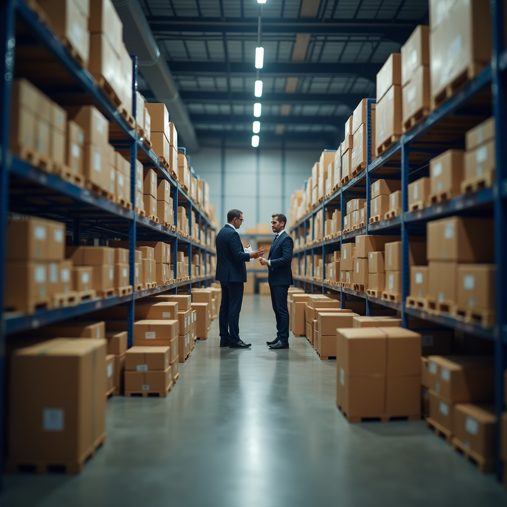 Таможенный склад с посылками, сотрудники таможни проверяют документы, процесс таможенного оформления, профессиональная фотография