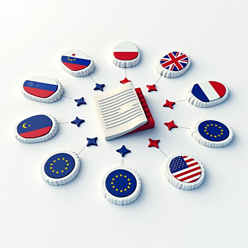 Схема экспортных и импортных правил: флаги стран СНГ и ЕС, таможенные печати, документы и правовые нормы